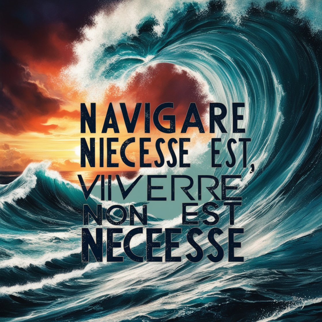 Ocean background with the quote 'Navigare necesse est, vivere non est necesse' in bold font.